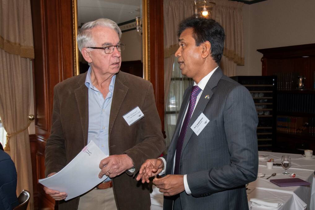 The consul general spoke to several local business leaders including Stable Group director Ken Gillespie (left). Picture by Peter Hardin