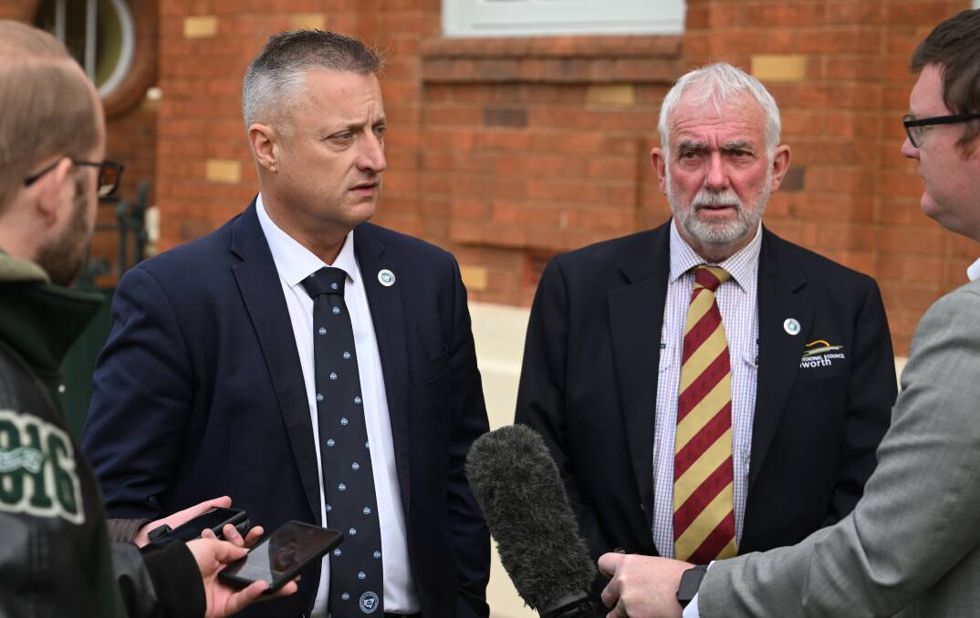 Cr Chaffey and Cr Webb take questions from the media shortly after speaking to a state government inquiry into the ability of local governments to fund infrastructure and services. Picture by Gareth Gardner