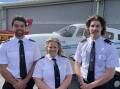 Three of the 16 new aviation students who will start classes at the Tamworth branch of Sydney Flight College on Monday, July 22: Bailey Clark, Kirsten Wigren, and James Arthur. Picture by NDL